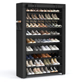 SONGMICS Shoe Rack with Non-Woven Fabric Cover, 9 Tier Storage Shelf for 40-50 Pairs of Shoes, Entryway, Suitable for Sneakers, High Heels, Flats, and Boots, Black URXJ36HV1 SONGMICS