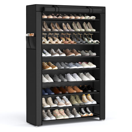 SONGMICS Shoe Rack with Non-Woven Fabric Cover, 9 Tier Storage Shelf for 40-50 Pairs of Shoes, Entryway, Suitable for Sneakers, High Heels, Flats, and Boots, Black URXJ36HV1 SONGMICS