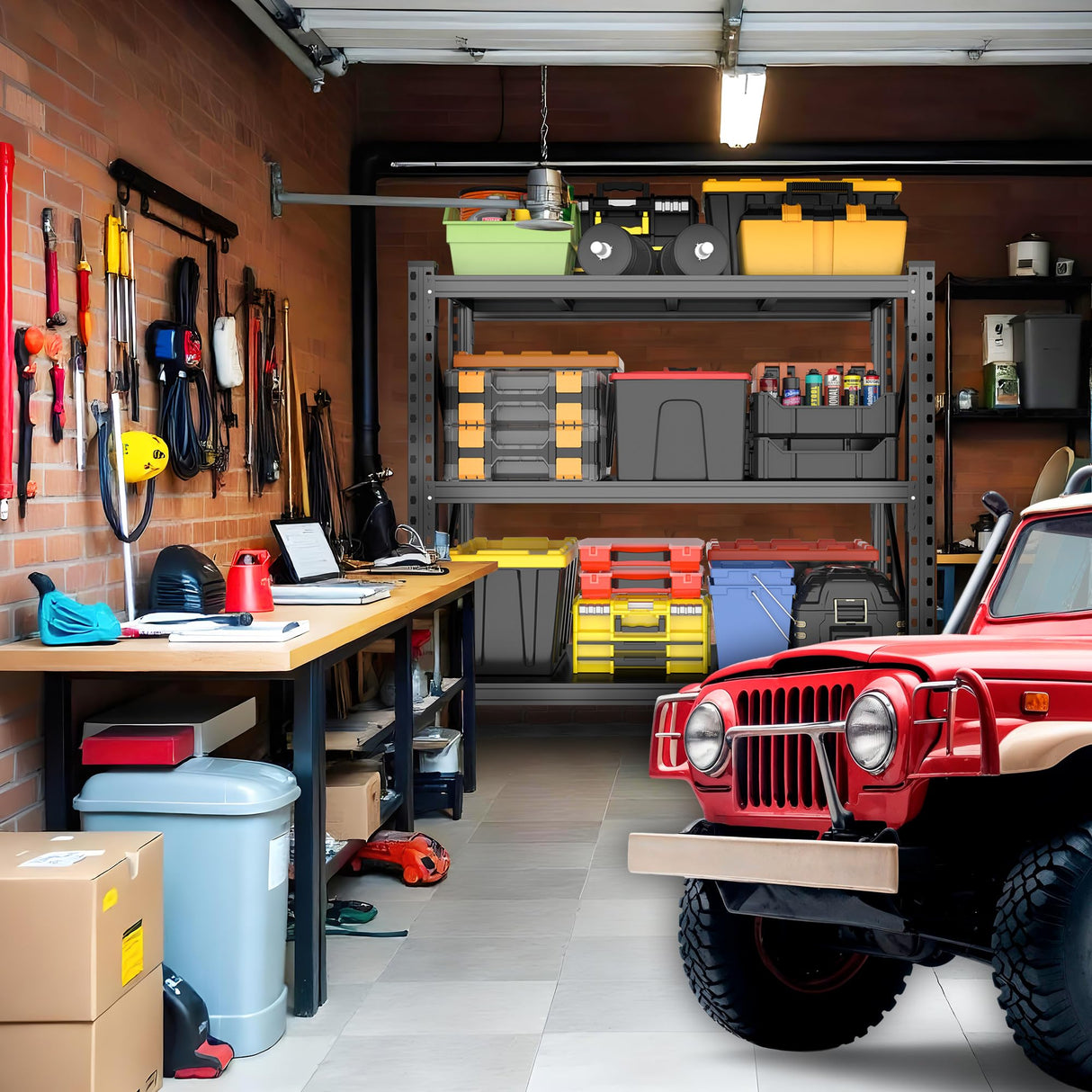 Heavy Duty Storage Shelves, 51.2"W Metal Garage Shelving Units, Durable Adjustable Steel Utility Shelf for Home Commercial Industrial Warehouse Storage Organization Utility Shelving Units, Black PRESTELION