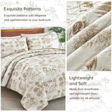 Drucon Khaki Quilt Set King Size, Toile Farmhouse Bedspreads, 3 Pieces Rustic Village Landscape Printed Coverlet, Soft Microfiber Quilt Bedding Set for All Season (106x90 Inch) Drucon