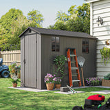 Patiowell 4x8 FT Outdoor Storage Shed with Floor & Windows, Lockable Resin Tool Shed for Garden, Backyard, Patio, and Lawn Equipment - Easy Assembly, All-Weather Protection, Gray (Fit-it Shed) Patiowell