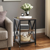 End Tables Living Room Set of 2, 16" D x 16" W x 24" H, Indoor End Tables Living Room with Storage Shelf, Square End Table Set of 2, X-Shaped Night Stands for Bedroom, Farmhouse Wood Side Tables TooCust