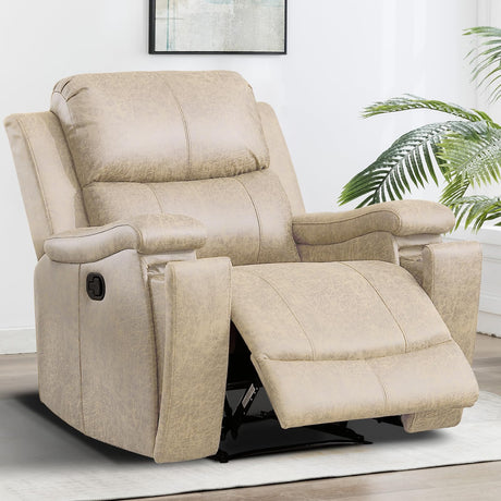 CANMOV Leather Recliner Chair, Classic and Traditional Manual Recliner Chair with Overstuffed Arms and Back, Manual Single Sofa with Concealed Cup Holders,Beige CANMOV