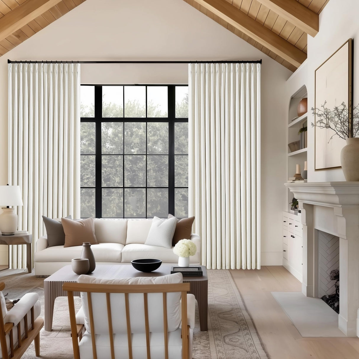 102 Inches Long Pinch Pleated Linen Blackout Curtains for Bedroom Back Tab Track Memory Trained Shape Farmhouse Light Blocking Curtains 102 Inch Length for Living Dining Room Darkening Drapes Cream TWODRAPES