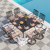 PHI VILLA 9 Piece Outdoor Dining Set for 8, Square Metal Table (60") with Umbrella Hole and Swivel Chairs with Cushions– Perfect for Patio, Garden, Deck, Porch, and Backyard PHI VILLA
