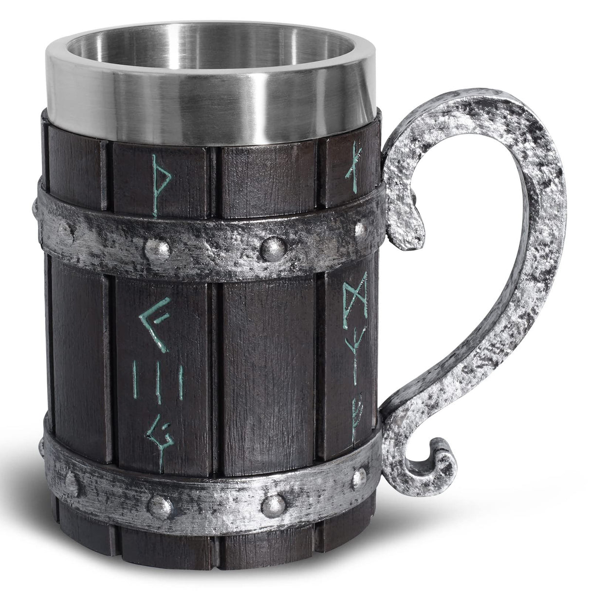 Ottalent Nordic Viking Mug,Oak Wooden Beer Stein Stainless Steel Liner,Nordic mythology Viking Runes Tankard Coffee Cup for Men Father’s Day Gift 18oz. Ottalent