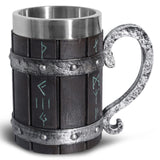Ottalent Nordic Viking Mug,Oak Wooden Beer Stein Stainless Steel Liner,Nordic mythology Viking Runes Tankard Coffee Cup for Men Father’s Day Gift 18oz. Ottalent