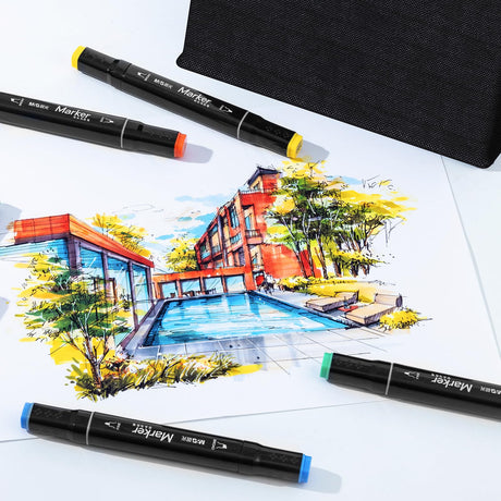 M&G 80 Colors Dual Tip Art Markers, Alcohol Art Markers set, for Adult Coloring Books, Drawing, Sketching, Doodling, Art Projects, School Supplies, Chisel & Fine Tip, Black Penholder M&G