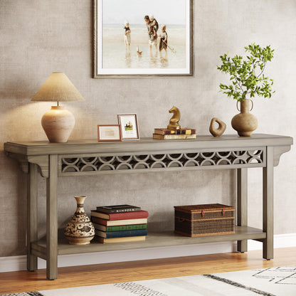 Tribesigns 70.8-Inch Solid Wood Long Console Table, Farmhouse Entryway Table with Storage, Narrow Sofa Table Grey Couch Table for Living Room Entryway Hallway (Gray) - WoodArtSupply