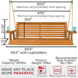 Amish Casual Heavy Duty 800 Lb Roll Back Treated Porch Swing with Hanging Ropes and Cupholders (4 Foot, Cedar Stain) Amish Casual