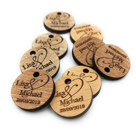 Wedding favor tags, thank you tags, wooden tags, wedding favor, gift, shower tags, real wood tags, laser cut engraved tags - Set of 25 pieces Generic