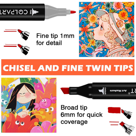 colpart 120 Colors Alcohol Markers Dual Tip Art Markers for Kids Marker Pens with Pen Holder and Case for Adult Painting Supplies Perfect for Painting, Coloring Book, Sketching and Drawing colpart