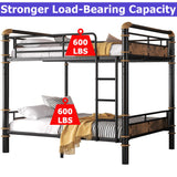 FUSVZ Heavy Duty Metal Full Over Full Bunk Beds for Adults Kids Teens, Convertible Industrial Bunk Bed Full Over Full Size with Guard Rails & Soft-Pack Vertical Ladder, Weight Capacity 600LBS (Black) FUSVZ
