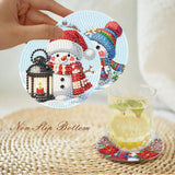 8 PCS Christmas Diamond Art Coasters Kit, Snowman Diamond Painting Coasters with Holder, Winter Diamond Art Kits for Adults Beginners, Arts and Crafts Supplies tigdtiu