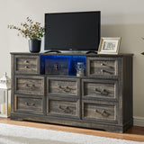 Homkdom Dresser for Bedroom with Charging Station & Led Lights,55.02" TV Stand with 8 Drawers,Dressers & Chests of Drawers with Open Shelves,Hallway,Closet 55.02" W x 34.53" H x 15.77" D Rustic Oak Homkdom