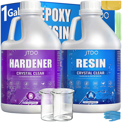 JTDO Epoxy Resin - 1 Gallon Crystal Clear Epoxy Resin Kit, Self-Leveling, Bubbles Free, UV Resistant, Epoxy Resin for DIY Art, Jewelry, Table, Countertop, 1:1 Mix