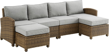 Crosley Furniture Bradenton 4-Piece Outdoor Sectional Sofa Wicker Conversation Patio Furniture Set for Deck, Brown with Gray Cushions Crosley Furniture