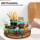 Lazy Susan Turntable Organizer for Cabinet Pantry Kitchen Countertop Refrigerator Cupboard, Pine Wood, 9", Carbonized Black AXTEE