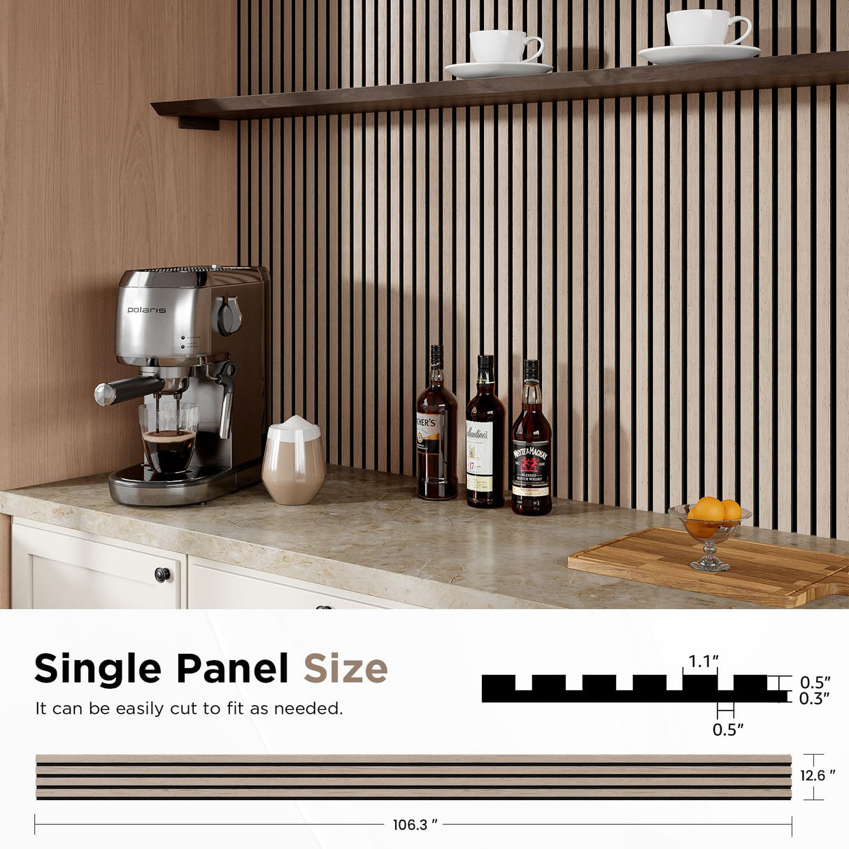 Wood Slat Acoustic Panels, 106" x 12.6" Each Soundpoof Wooden Slat Wall Panel - Walnut, 2 Pack SMARTSTANDARD