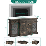 YITAHOME Television Stand for 65/55 Inch TV, Farmhouse TV Stand with 9 Drawers, Adjustable Shelves and Tempered Glass Doors, Entertainment Center TV Media Console for Living Room, Dark Rustic Oak YITAHOME