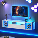 DlandHome Floating TV Stand with LED Lights,Wall Mounted TV Shelf with Led Lights, 55.1" Modern Entertainment Center Media Console with Storage,White DlandHome