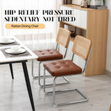 KCC Mid Century Modern Dining Chairs Set of 2, Faux Leather Rattan Dining Room Kitchen Side Chairs with Metal Legs and Upholstered Seat for Dining Room, Living Room, Bedroom,Brown KCC