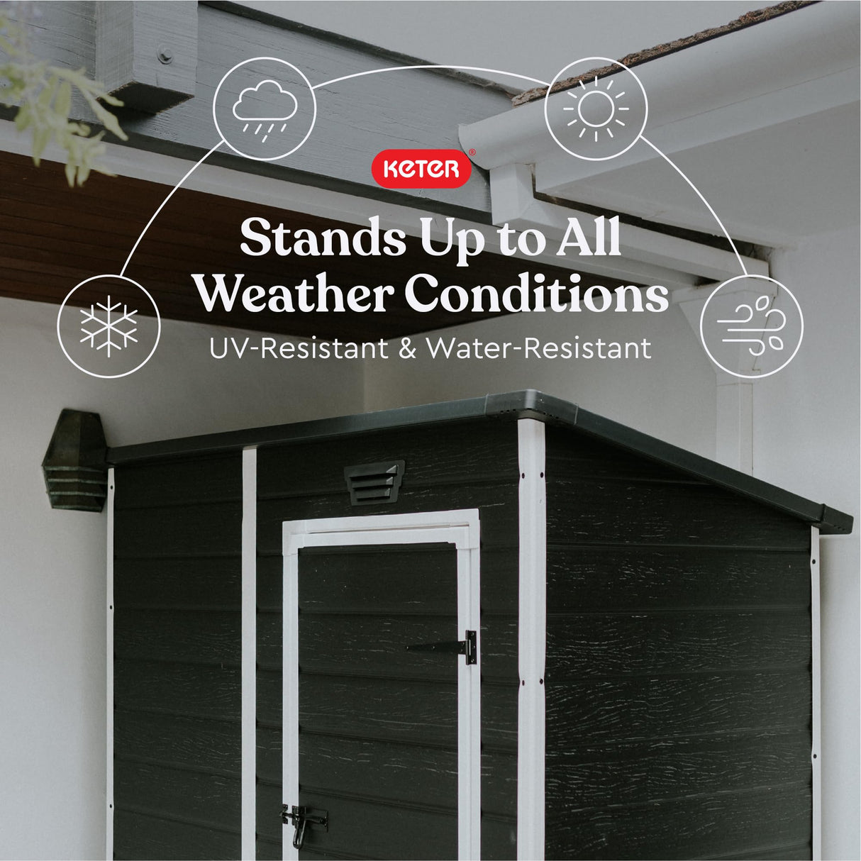Keter Essential Shed 4x6 Resin Outdoor Storage Shed Ideal Storage for Patio Furniture, Garden Tools Bike Accessories, Beach Chairs and Lawn Mower, Black and White Keter
