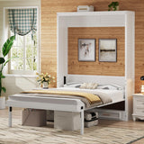 Merax Modern Full Size Murphy Bed with 2 Drawers, Space Saving Wall Bed Foldable into Wardrobe, Solid Pine Wood Frame, No Box Spring Needed, Beige Merax