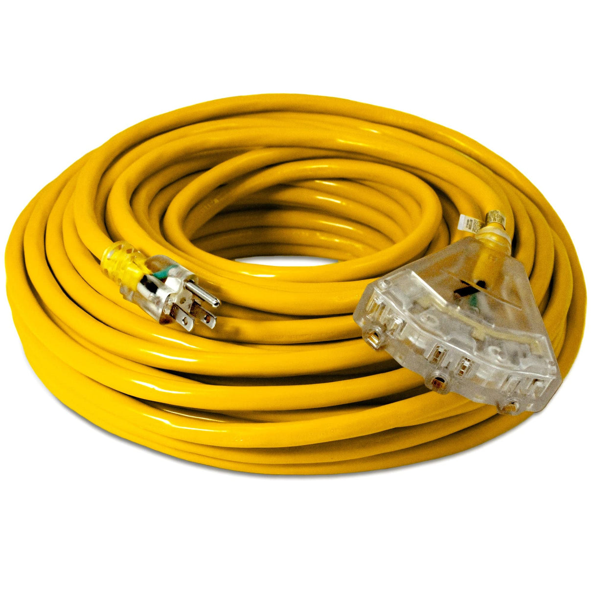 100 ft - 12 Gauge Heavy Duty Extension Cord - 3 Outlet Lighted SJTW - Indoor/Outdoor Extension Cord by Watt's Wire - 100' 12-Gauge Grounded 15 Amp Extension Cord Watt's Wire