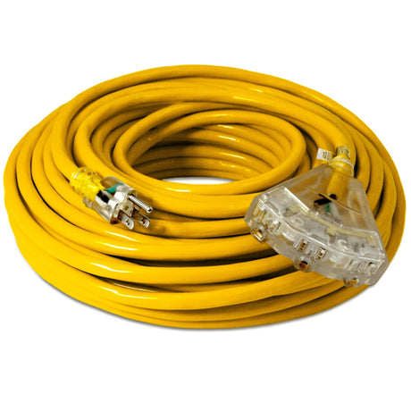 100 ft - 12 Gauge Heavy Duty Extension Cord - 3 Outlet Lighted SJTW - Indoor/Outdoor Extension Cord by Watt's Wire - 100' 12-Gauge Grounded 15 Amp Extension Cord Watt's Wire