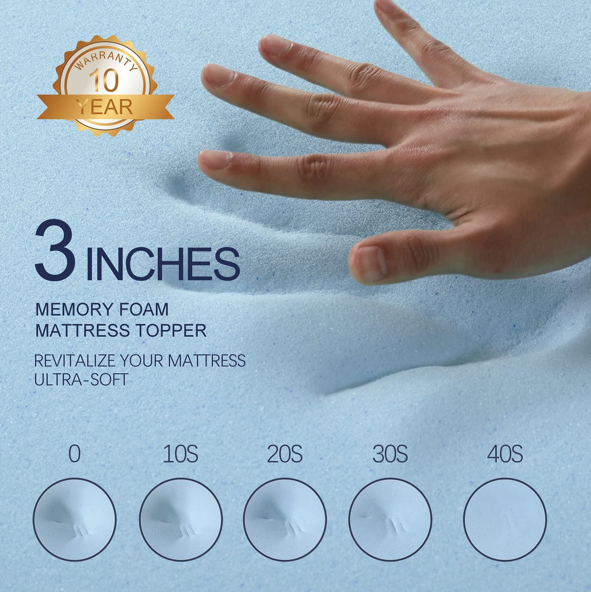 3 Inch Gel Memory Foam Mattress Topper Queen Size High Density Cooling Pad Pressure Relief Bed Topper (with Removable & Washable Bamboo Cover) VALUXE