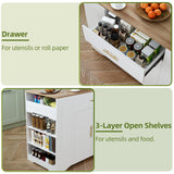 VALONDINO 46.5" Modern Kitchen Island with Trash Can Storage Cabinet, Rolling Kitchen Island Cart on Wheels with Open Side Shelves & Drawers, Storage Cabinet with Inner Adjustable Shelves, White-1 VALONDINO