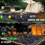 9x12Ft Outdoor Rug, Solar Powered Outdoor Rug with 131LEDs Strip Lights for House Deck, Waterproof Plastic Reversible Outdoor Straw Rugs, Rugs Mat RV Camping Patio Beach Balcony Picnic (Blue White) Capybland