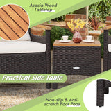 Tangkula 3-Piece Patio Furniture Set, Patiojoy Outdoor Rattan Sofa Set with Coffee Table, Patio Conversation Set with Removable Cushion, Cozy Acacia Wood Armrests for Backyard, Poolside (Off White) Tangkula