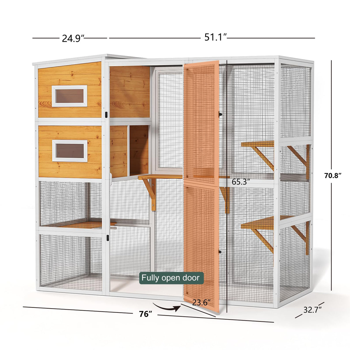 TIMHAKA Catio Outdoor Cat Enclosure, Large 4 Tiers Cat Catio Connect to Window for Outdoor Indoor Cats with Weatherproof Roof, Resting Rooms, Platforms, Large Door, 76" L x 32.9" W x 70.8" H, White TIMHAKA