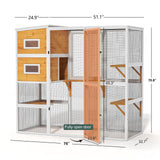 TIMHAKA Catio Outdoor Cat Enclosure, Large 4 Tiers Cat Catio Connect to Window for Outdoor Indoor Cats with Weatherproof Roof, Resting Rooms, Platforms, Large Door, 76" L x 32.9" W x 70.8" H, White TIMHAKA