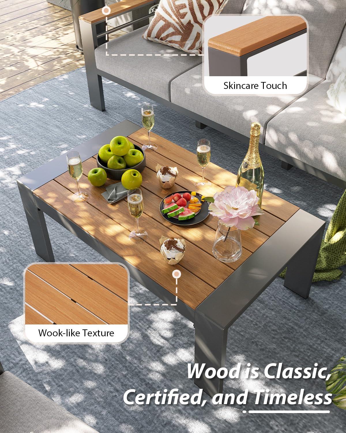 Aluminum Outdoor Patio Furniture Set, 7 Seats Outdoor Sectional with Coffee Table, Patio Conversation Sets with Upgraded Armrests and Cushions for Backyard, Garden and Poolside Aoxun