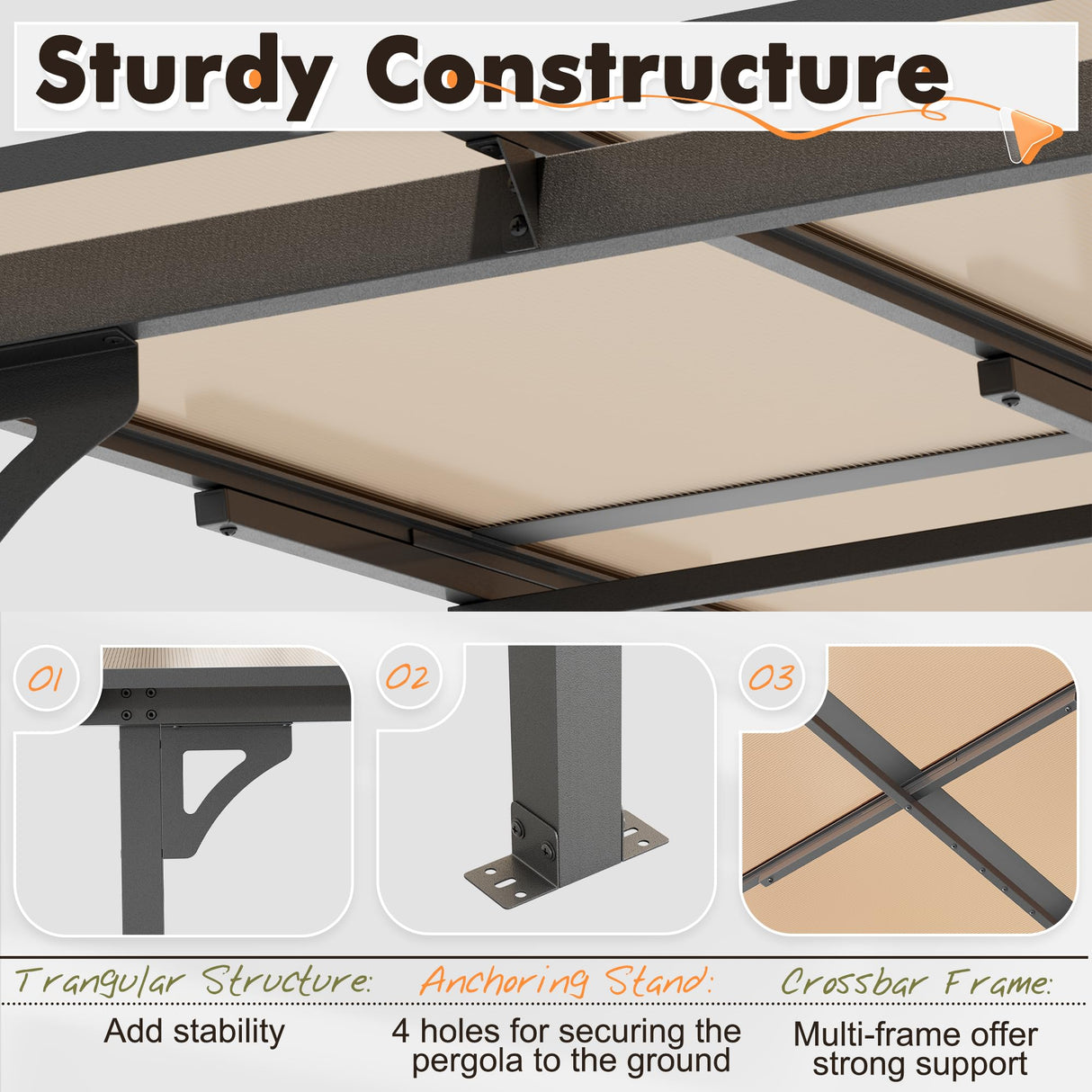 Crownland 10'x10' Outdoor Gazebo Hardtop, Wall-Mounted Lean-to Gazebo with Dewatering Hole, Large Outdoor Pergola Awning, Waterproof for Deck, Backyard, Garden, Porch Crownland