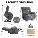EZZUP Power Lift Recliner Chair for Elderly People, Lay Flat Recliner with Vibration Massage and Lumbar Heating, Lift Chair with Infinite Position and 2 Remote Controls, Chenille Fabric Gray EZZUP