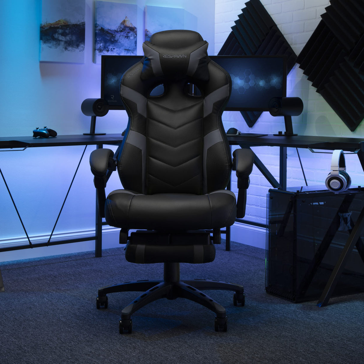 RESPAWN 110 Pro Gaming Chair - Gaming Chair with Footrest, Reclining Gaming Chair, Video Gaming Computer Desk Chair, Adjustable Desk Chair, Gaming Chairs For Adults With Headrest Pillow - Grey RESPAWN