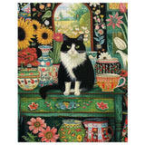 Cat Sit on Table Jigsaw Puzzle Kitten 1000 Pieces Puzzles Game Flower Floral Art Wall Decor DIY Craft Puzzle for Adults Gift for Friends and Family 20 x 27 Inch Tucocoo
