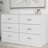 NoeBanJe 47" inch Dresser Sturdy Frame Modern Bedroom Furniture with 6 Drawers Large Capacity Storage Cabinet, Wooden Chest of Drawers for Bedroom, Hallway, Living Room, Entryway (White Gold Handle) NoeBanJe