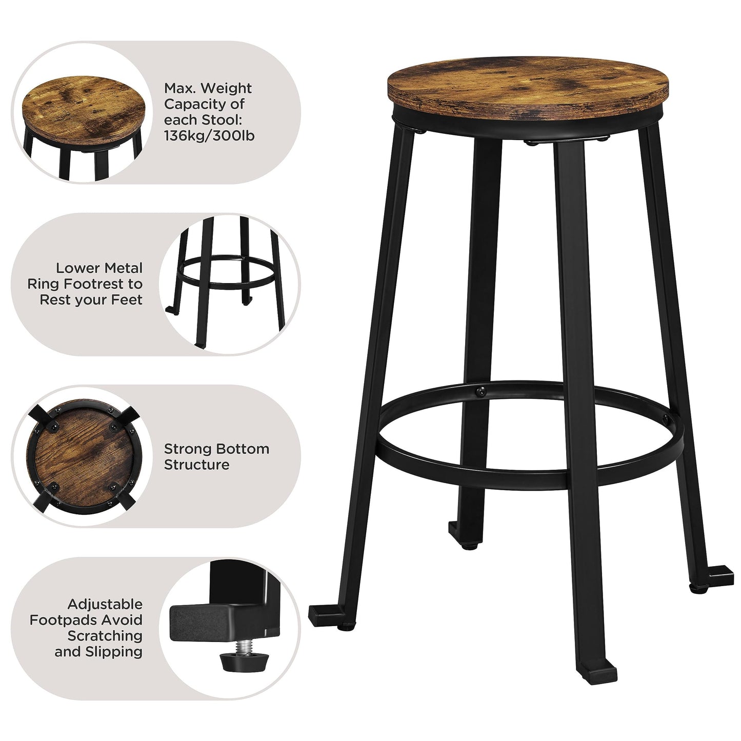 Yaheetech Rustic Industrial 3-Piece Bar Table and Stools Set for Kitchen and Dining Room - WoodArtSupply