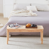 Jimenuco 40" Wooden Dining Bench with Hand Woven Rattan Seat,Solid Wood Bench for Entryway,Living Room,Kitchen and Bedroom（Nature Wood，18" H Jimenuco