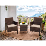 Flamaker Patio Furniture Set 3 Pieces All-Weather Rattan Outdoor Furniture Patio Chairs with Tempered Glass Table for Porch Bistro Balcony (Brown/Cream) Flamaker