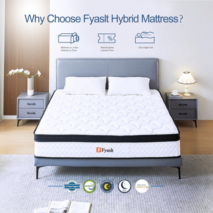 Fyaslt Queen Size Mattress, 12 Inch Memory Foam Hybrid Mattress in a Box with Individual Pocket Spring for Motion Isolation & Strong Edge Support & Pressure Relief, CertiPUR-US,100 Nights Trial