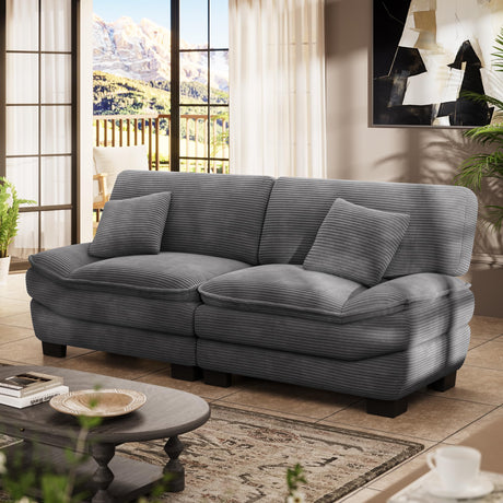 Morden Fort 87" Corduroy Couch Loveseat with 2 Pillows, Sailboat-Shape Deep Seat Sofa for Living Room, Upholstered Loveseat Cloud Sofa for Small Space, Office, Apartment Office Dorm (Grey) Morden Fort