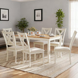 PLAUIN 7-Piece Farmhouse Dining Table Set with 6 Chairs - Solid Wood Kitchen Table Perfect for Small Space, Dining Room & Office, Rustic Cream PLAUIN
