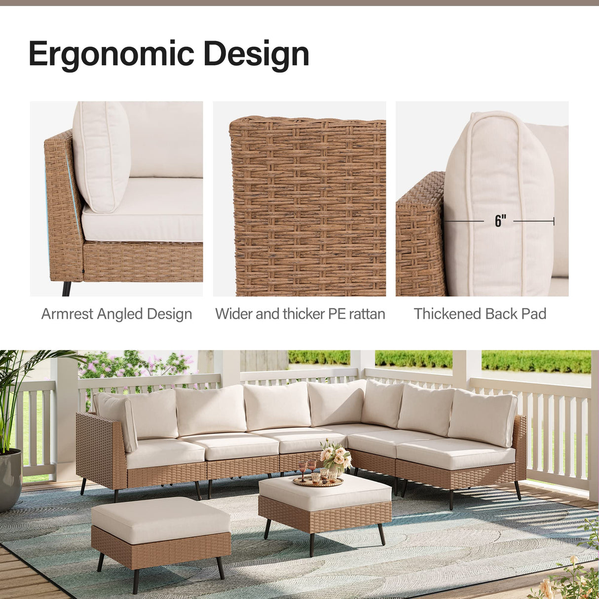 LAUSAINT HOME 9 Pieces Outdoor Patio Furniture Set with 43" Propane Gas Fire Pit Table, Outdoor Sectional Sofa PE Rattan Wicker Patio Conversation Sets with Thick Cushions(Beige LAUSAINT HOME