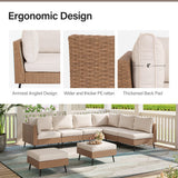 LAUSAINT HOME 9 Pieces Outdoor Patio Furniture Set with 43" Propane Gas Fire Pit Table, Outdoor Sectional Sofa PE Rattan Wicker Patio Conversation Sets with Thick Cushions(Beige LAUSAINT HOME
